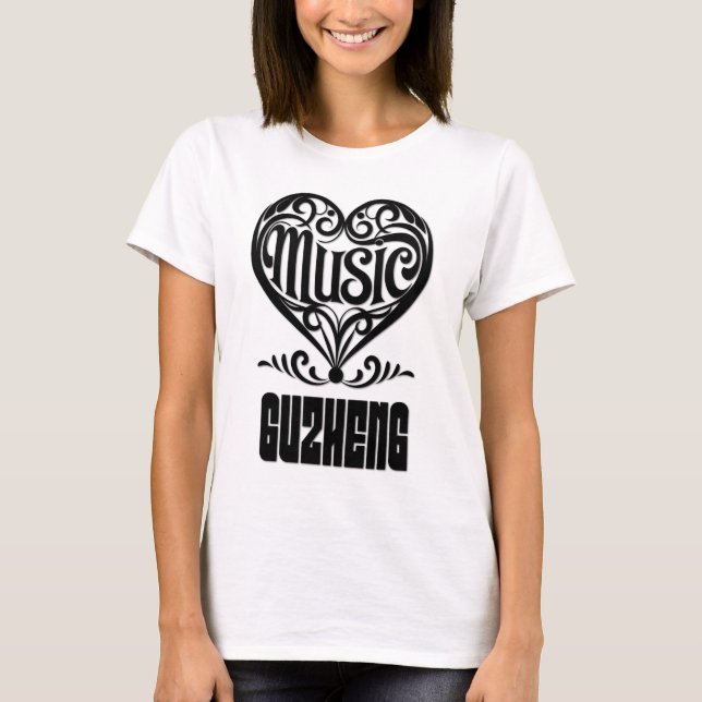 Elegant Scrolled Heart for Guzheng Lovers T-Shirt (Front)