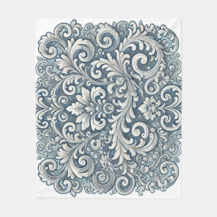 Elegant Scrolling Damask Pattern in Soft Blue and  Fleece Blanket