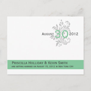 Elegant Scrolls Mint Dark Grey Save The Date Announcement Postcard