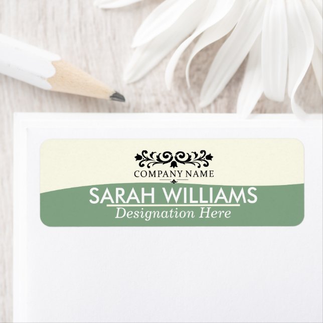 Elegant Scrollwork Cream Green Professional  Return Address Label (Insitu)