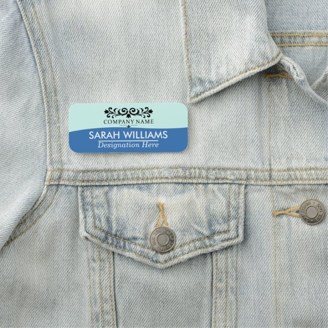 Elegant Scrollwork Teal Blue Classic Name Tag (In Situ)