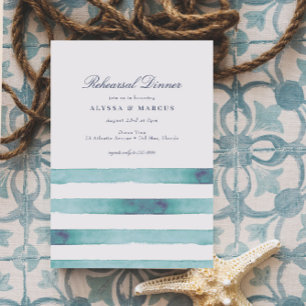 Elegant Sea Aqua Stripes Nautical Rehearsal Dinner Invitation
