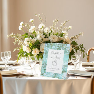 Elegant Sea Glass Crystal Gemstone Wedding Pedestal Sign