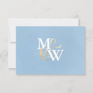 Elegant Sea Glass Dusty Blue Monogram Wedding RSVP Card