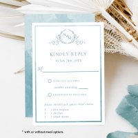 Elegant Sea Glass Monogram and Watercolor RSVP
