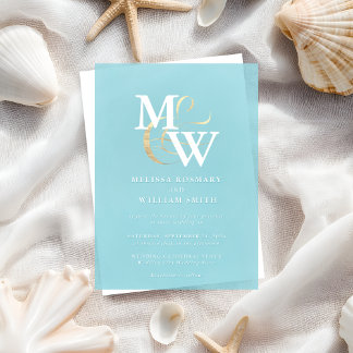 Elegant Sea Glass Monogram Gold Ampersand Wedding Acrylic Invitations