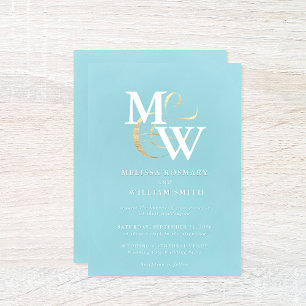 Elegant Sea Glass Monogram Gold Ampersand Wedding Invitation