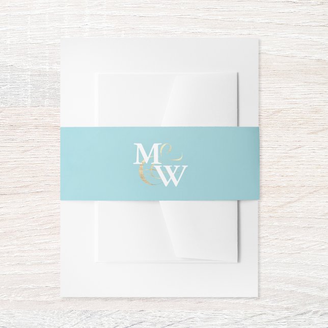 Elegant Sea Glass Monogram Gold Ampersand Wedding Invitation Belly Band (Creator Uploaded)