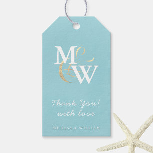 Elegant Sea Glass Monogram Wedding Favour Thank yo Gift Tags