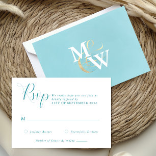 Elegant Sea Glass Monogram Wedding RSVP Card