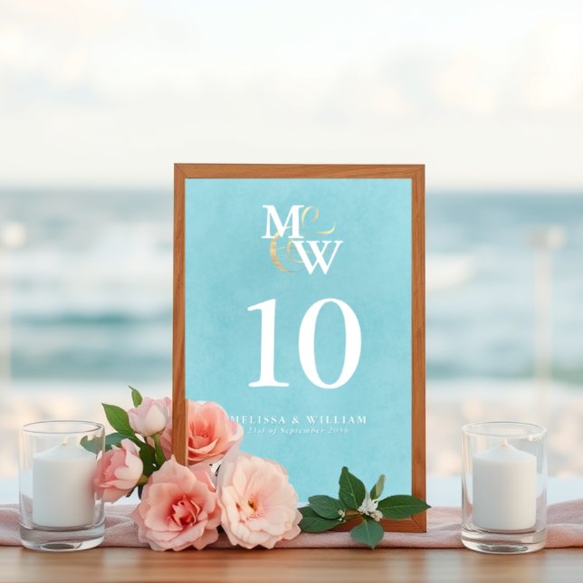 Elegant Sea Glass Monogram Wedding Table Number (Creator Uploaded)