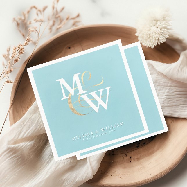 Elegant Sea Glass Teal Monogram Wedding Napkin (Creator Uploaded)