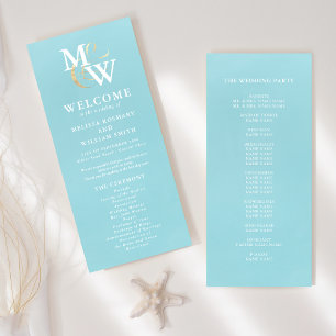 Elegant Sea Glass Teal Monogram Wedding Program