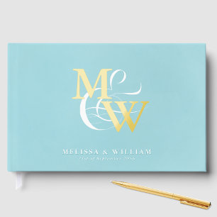 Elegant Sea Glass Teal Wedding Gold Guest Book