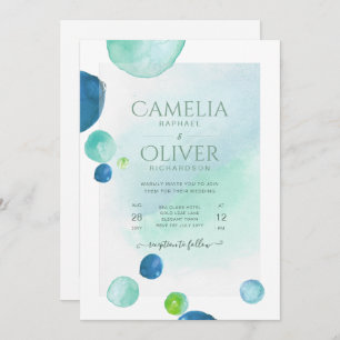 Elegant Sea Glass Watercolor Boho Wedding Invitati Invitation