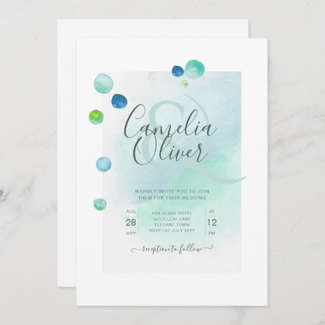 Elegant Sea Glass Watercolor Boho Wedding Invitati Invitation (Front/Back)