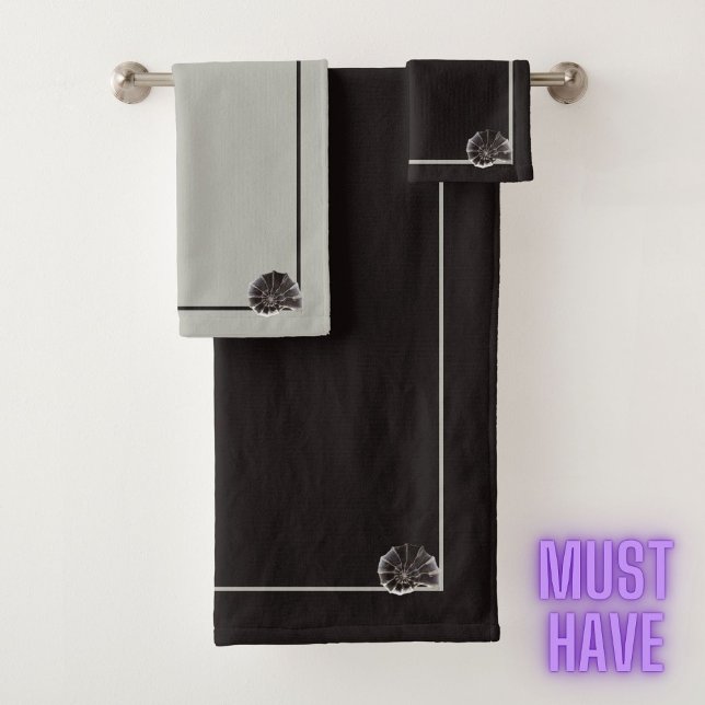 Elegant sea life snail seashell neutral monochrome bath towel set (Creator Uploaded)