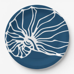 Elegant Sea Shell Pattern - Teal Blue Ocean Themed Paper Plate