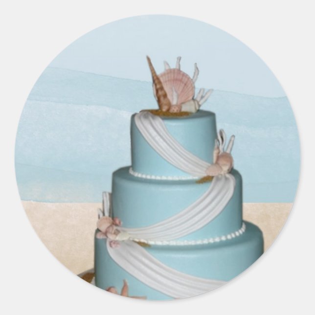 Elegant Sea Shell Wedding cake Classic Round Sticker (Front)