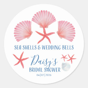 Elegant Sea shells & wedding bells Bridal shower Classic Round Sticker