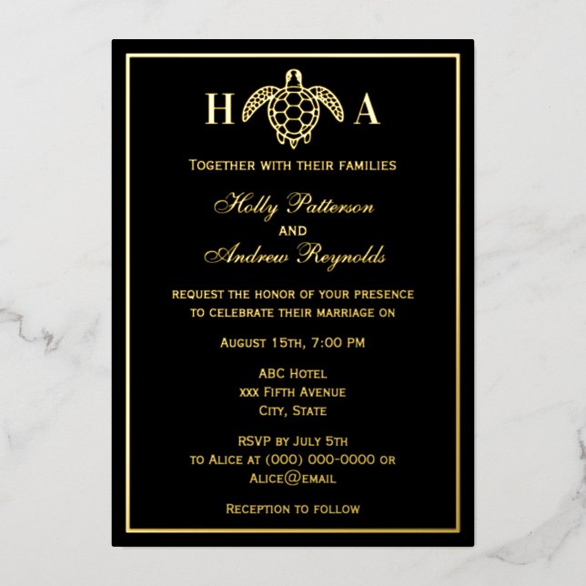 Elegant Sea Turtle #3 Wedding Foil Invitation (Front)