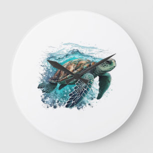 Elegant Sea Turtle Swimming In The Blue Ocean Large Clock