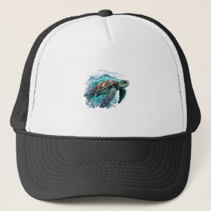 Elegant Sea Turtle Swimming In The Blue Ocean Trucker Hat
