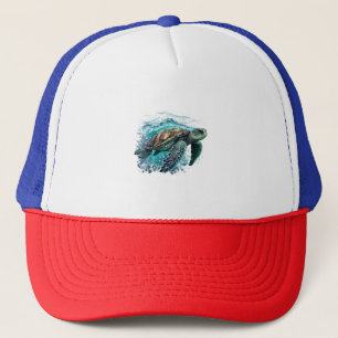 Elegant Sea Turtle Swimming In The Blue Ocean Trucker Hat