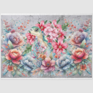 Elegant Sea Turtle & Watercolor Florals Decoupage Tissue Paper