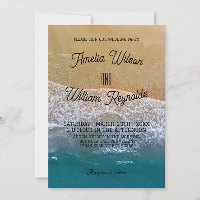 Elegant Sea Waves Sand Beach Wedding Invitation (Front)