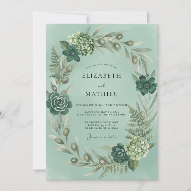 Elegant Seafoam Fern Wedding Invitation (Front)