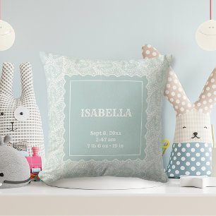Elegant Seafoam Green Faux Lace Boy Girl Nursery Cushion