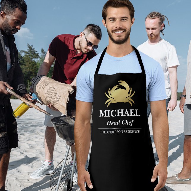 Elegant Seafood Gold Crab Name Chef Apron (Creator Uploaded)