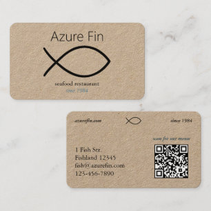 Elegant Seafood Restaurant Fish Logo & QR Code Business Card
