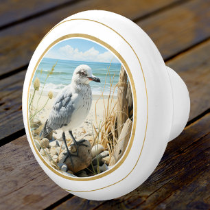 Elegant Seagull Beach Coastal Ceramic Knob