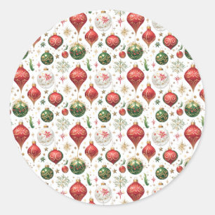 "Elegant Seamless Christmas Ornament Pattern Classic Round Sticker