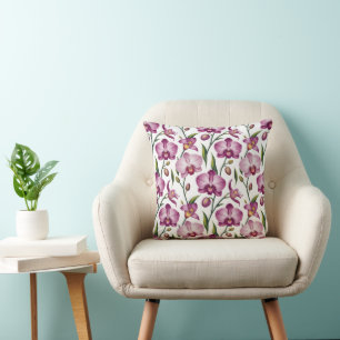 Elegant Seamless Pattern of Purple and Pink Orchid Cushion
