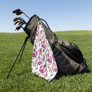 Elegant Seamless Pattern of Purple and Pink Orchid Golf Towel