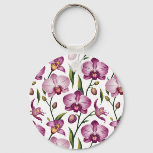 Elegant Seamless Pattern of Purple and Pink Orchid Key Ring