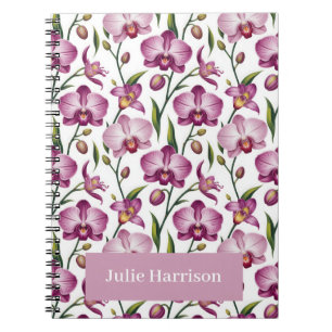 Elegant Seamless Pattern of Purple and Pink Orchid Notebook