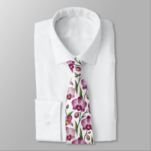 Elegant Seamless Pattern of Purple and Pink Orchid Tie
