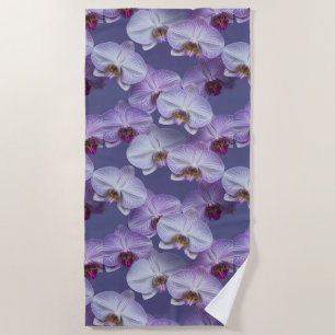 Elegant Seamless Pattern of Purple Veined Orchids Beach Towel