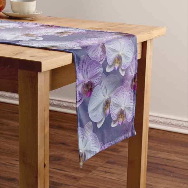 Elegant Seamless Pattern of Purple Veined Orchids  Short Table Runner (In Situ)