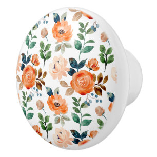 Elegant Seamless Pattern of Watercolor Flowers Ceramic Knob