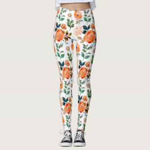 Elegant Seamless Pattern of Watercolor Flowers Leggings