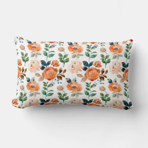 Elegant Seamless Pattern of Watercolor Flowers Lumbar Cushion