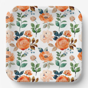 Elegant Seamless Pattern of Watercolor Flowers Paper Plate
