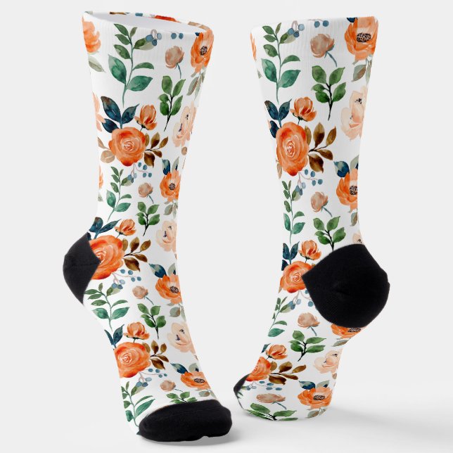 Elegant Seamless Pattern of Watercolor Flowers Socks (Angled)