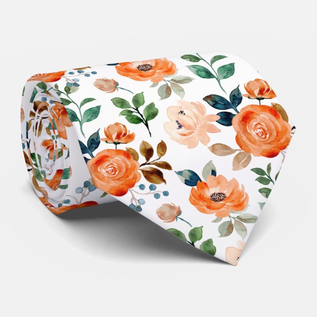 Elegant Seamless Pattern of Watercolor Flowers Tie (Rolled)
