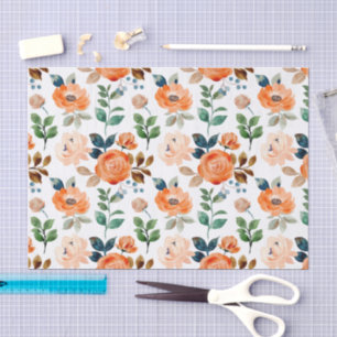 Elegant Seamless Pattern of Watercolor Flowers Tissue Paper